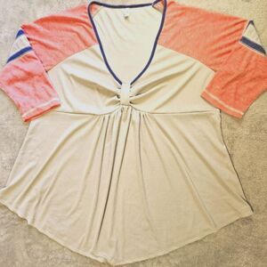 Rose Gal Womens Multicolored V neck mid length sleeved shirt Size 18